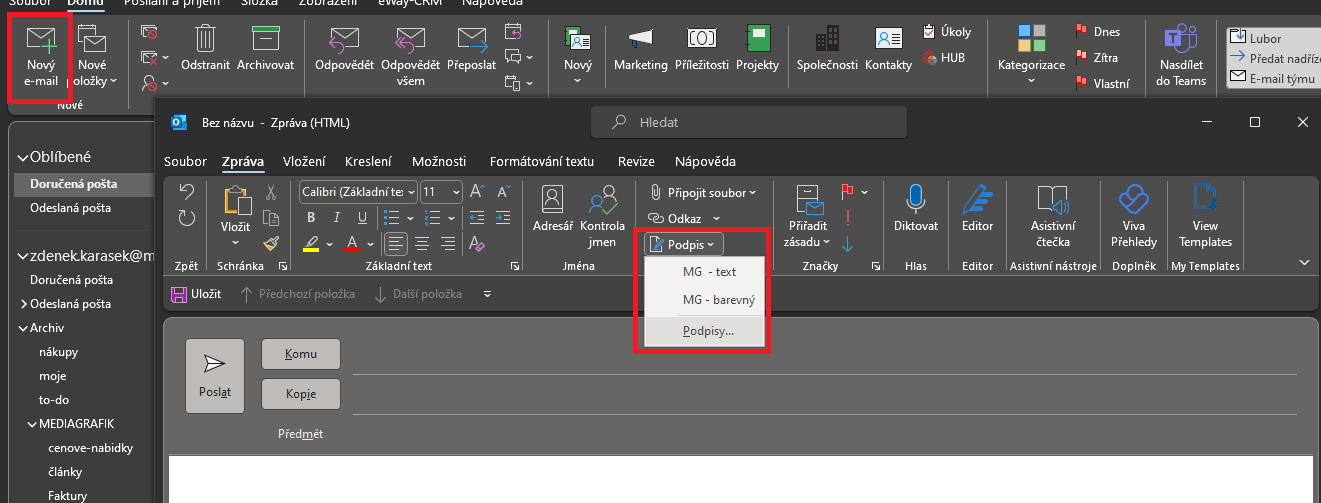 Vložení podpisu do outlook